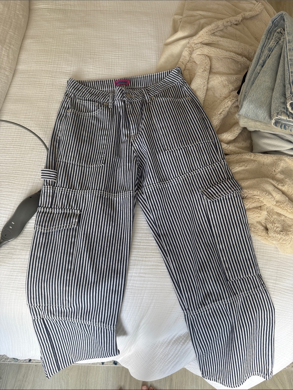 Striped Utility Cargo Pants - Black & White
